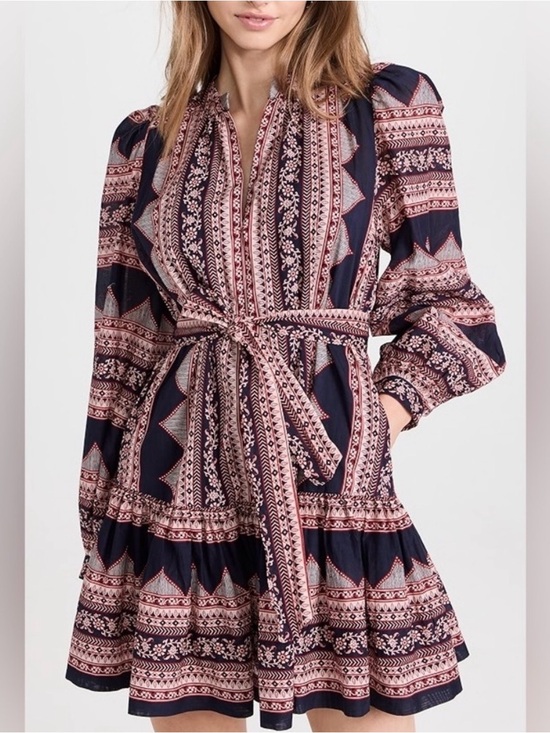 Sea New York Dresses & Skirts - Sea New York Navy & Pink Printed Long-Sleeve Tiered Mini Dress